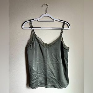 Abercrombie & Fitch Satin Lace Trim Tank, Sage Green, Size Large
